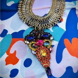 Vintage Czech brooch with multi link bibbed collar necklace